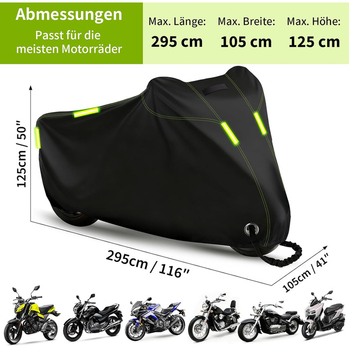 Водонепроникний чохол для мотоцикла та скутера 210D Oxford, захисний тент від дощу, снігу та UV-променів (L, 295x125x105 см)