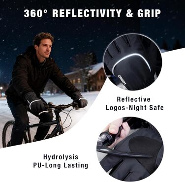 Рукавички зимові для чоловіків та жінок, велосипедні та гірськолижні, 3M Thinsulate, водонепроникні, теплі флісові з підтримкою сенсорного екрану (чорний, XXL)