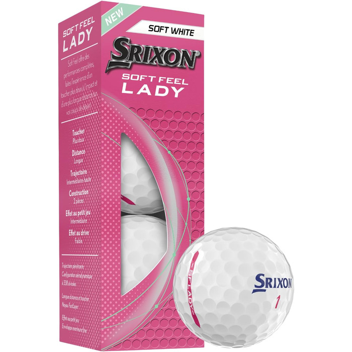Гольф м'яч Srixon Soft Feel Lady 8 & 9 | Для жінок | Низька компресія, легкий старт | М'яка текстура | Ідеально для помірних ударів та підвищеної точності, білий