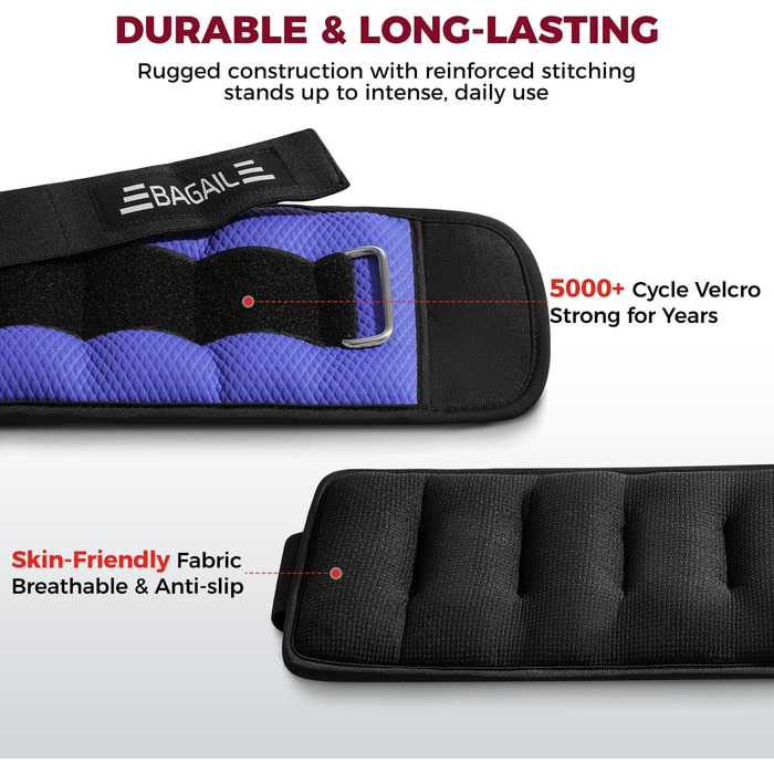 Ваги для рук та ніг BAGAIL унісекс, 0.23-2.27 кг, фіолетові, для фітнесу, ходьби, бігу, реабілітації (0.91 кг/2 шт)