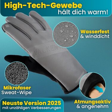 Водонепроникні велосипедні рукавички Valkental® з ізоляцією 3M | З підкладкою та зчепленням | Зимові та перехідні рукавички [Чоловічі та жіночі] з функцією сенсорного екрану - GloRider Повністю світловідбиваючі/Сірий M для перехідного періоду (до 6°C, 2-ш