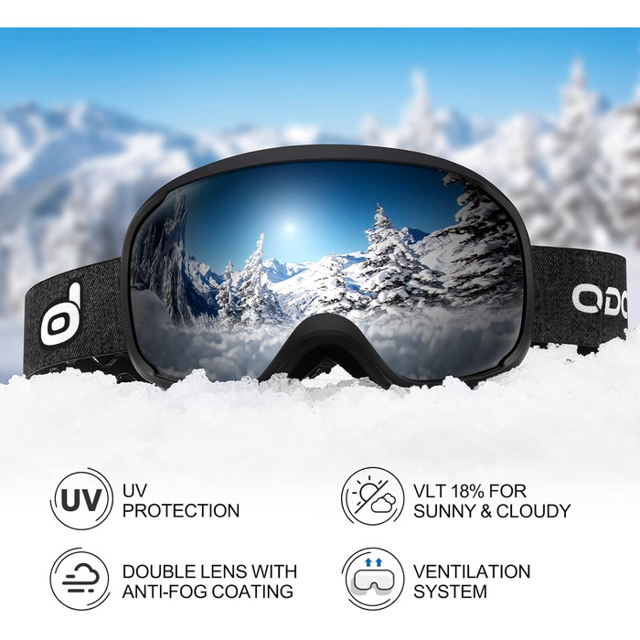 Шолом для лижного спорту та сноуборду Odoland з маскою, регульований розмір, захист вух, для чоловіків, жінок та підлітків, білий (S (54-56 см), чорний)