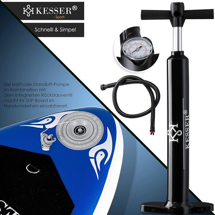 Надувна SUP-дошка KESSER® 6'' для серфінгу, комплект, 130 кг, преміум якість