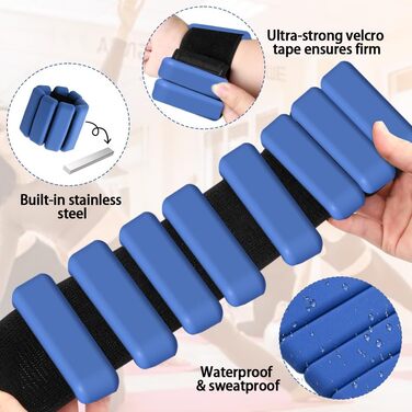 Набір манжет на зап'ястя з регульованою вагою 2 шт. (0.45 кг) для фітнесу, йоги, пілатесу, для жінок та чоловіків, синій