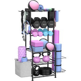 Металевий стійка для гантелей та гирь, органайзер для йога-матів, чорний. Підійде для домашнього спортзалу