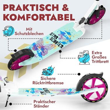 Алюмінієвий самокат STAR SCOOTER 205 мм для дітей і дорослих, великий XXL майданчик, для хлопців і дівчат від 6 років, міський ролер