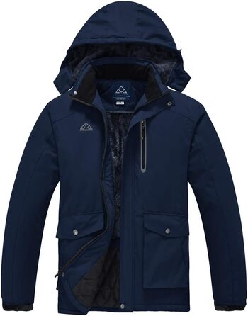 Чоловіча тепла куртка для сноуборду та гірськолижного спорту: флісова, зимова, вітрозахисна, для хайкінгу та активного відпочинку з капюшоном (XL, темно-синій)