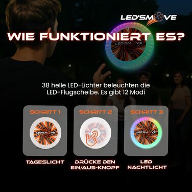 Світлодіодний фрісбі LED'S MOVE з RGB підсвіткою 25 см, USB-C, водонепроникний, для активного відпочинку