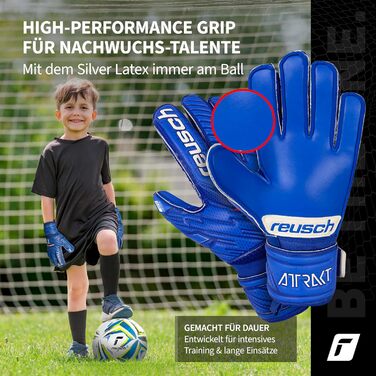 Воротарські рукавички Reusch Attrakt Silver Junior для дітей | Розміри 3-8 | Сріблястий латекс для ідеального зчеплення | Ергономічний дизайн для маленьких рук | Міцні для тренувань та гри
