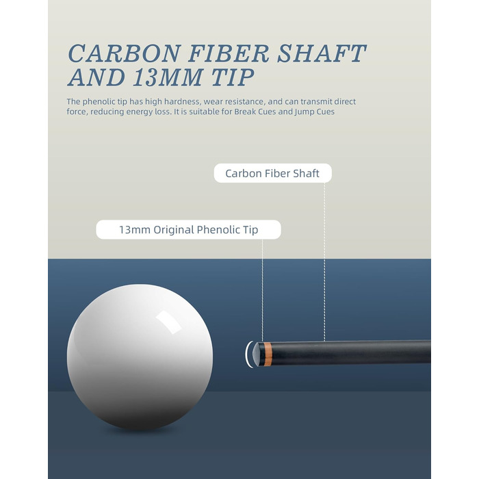 Білльярдний кий для брейків KONLLEN Heavy Hitter, карбоновий, з наконечником 12.9 мм, кий для удару, кий для пулу (KL-HH), 1/2 розділений, 3-х частинний кий для брейків та джампів, KL-HH Uniloc