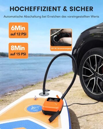 Насос електричний для SUP дошки Accwork 20 PSI, 12V, з адаптерами для каяка, човна, надувного матрацу