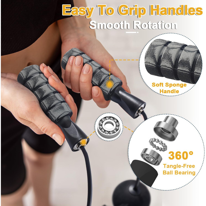 Стрибувальна скакалка Coniflor 2-в-1 для жінок, чоловіків та дітей - без перекручування, з підшипниками та зручними ручками для швидких фітнес-тренувань (Сірий)