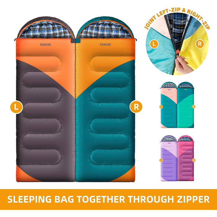 Спальний мішок для кемпінгу, дорослих, дітей та підлітків, 3-4 сезони, холодний клімат, зелений та помаранчевий кольори