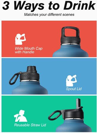Термос пляшка для води 2 л Coolflask з нержавіючої сталі з трубочкою та 3 кришками, подвійна вакуумна ізоляція, для спорту та офісу, сірий, не протікає