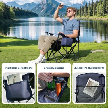 Крісло для кемпінгу складне RELAX FIELD 200 кг з підстаканником та сумкою-холодильником. Рибальське крісло, складане, з високою спинкою, блакитне.