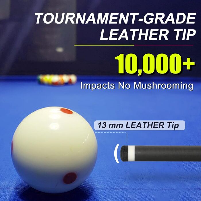 Кю Carbon Fiber (20-21 oz) - Професійний бик для більярду з шкіряним наконечником 13mm, 3/8*8 Joint, з чохлом, захисниками та крейдою