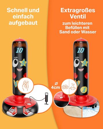 AVENTERA® Боксерський мішок для дітей 3-12 років (160см, навчальний ефект) - 4-в-1 комплект - для тренувань, розвитку рухливості та моторики - перевірена якість