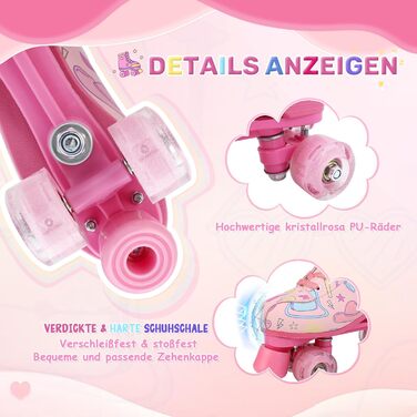 Роликові ковзани XUDREZ з підсвічуванням для дітей та дорослих, рожевий принт, Quad-Skates, регульовані, для дівчаток, дам та початківців, розмір 34