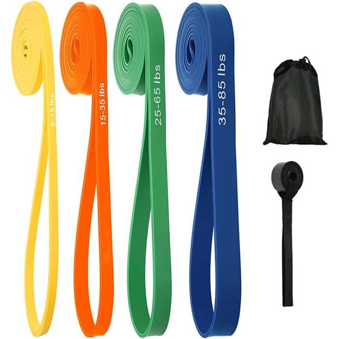 Фітнес-гумки Youery 4 шт., Набір еластичних стрічок для фітнесу, силових тренувань, йоги та пілатесу, з кріпленням для дверей та сумкою для перенесення