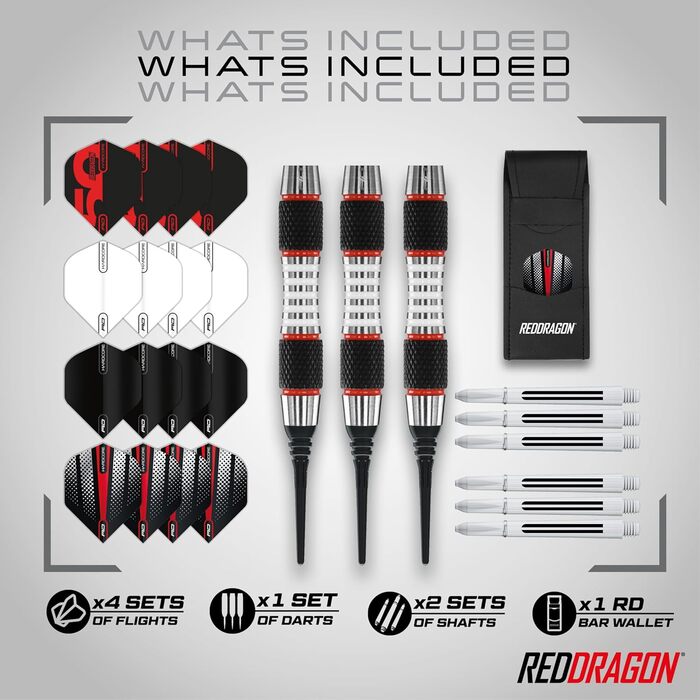 Дарти RED DRAGON Axis Softip 18/20g Tungsten - комплект (стрілки, пір'я, дротики, кейс)