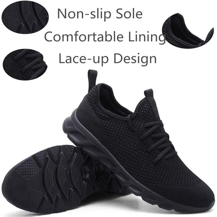 Чоловічі кросівки для бігу та занять спортом Damyuan. Легкі, дихаючі, чорного кольору, 43 EU. Підходять для бігу, тренувань, прогулянок та повсякденного носіння.