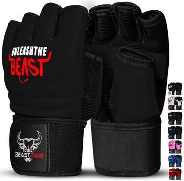 Боксерські рукавички BEAST RAGE для MMA, карате, кікбоксингу та таеквондо. Рукавички для чоловіків та жінок, чорного кольору. Ідеальні для тренувань та спарингу.