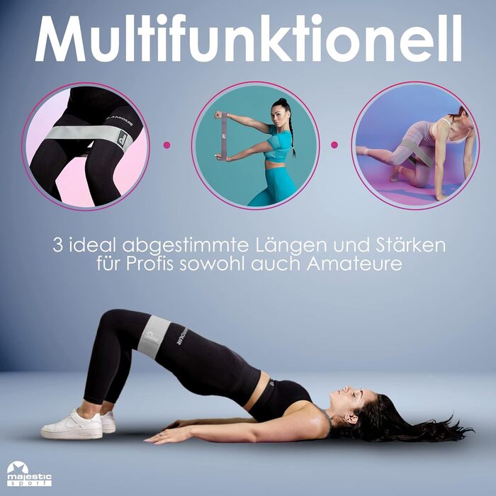 Набір еластичних гумок для сідниць Majestic Sport (3 рівня, 3 дизайни), чорний, темно-сірий, сірий