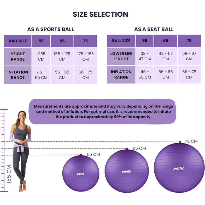 М'яч для фітнесу та йоги Pezziball 65 см, фіолетовий, з нагнітачем