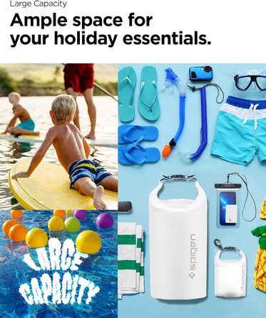 Набір водонепроникних сумок Spigen Dry Bag Set [Aqua Shield] 20L+21L для пляжу, плавання, кемпінгу, каякінгу, човнів (Snow White)