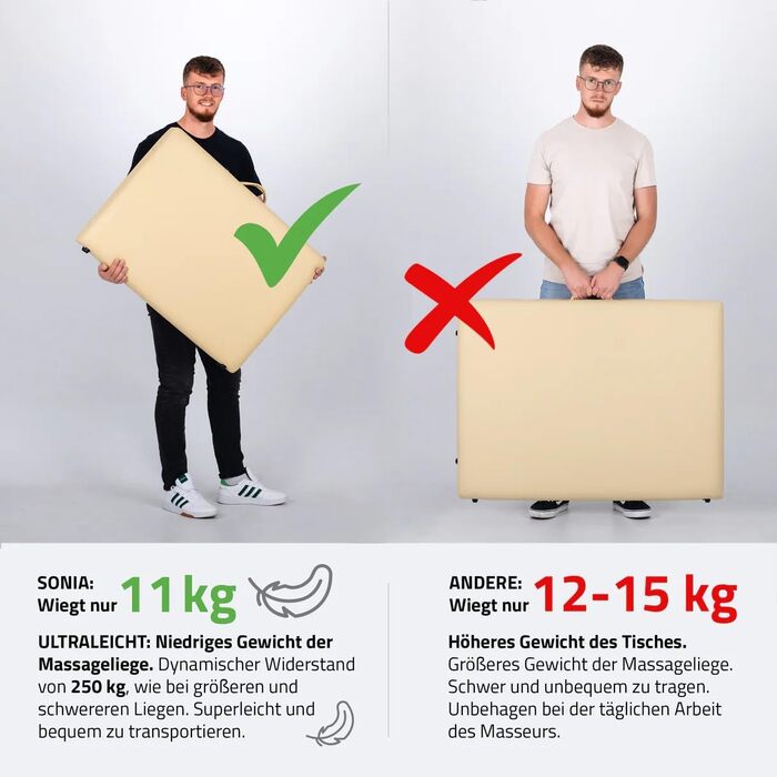 Масажний стіл HABYS Sofia Light Massageliege: складаний, дерев'яний, 2 зони, 185x60x85 см, до 250 кг, з підлокітниками та підголовником, сумка, сертифікат MDR, бежевий