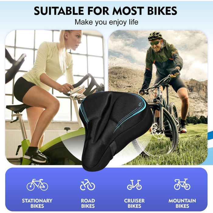 Покриття на велосипедне сідло, водонепроникний чохол для сідла, 27.5 * 23.5 см, м'яке сідло з відбиваючими смугами, підкладка для електровелосипеда, тренажера, спінбайка, блакитне