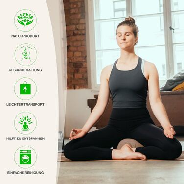 Йога подушка BACKLAXX® для медитації XL, діаметр 35 см, 15 см заввишки, з наповнювачем з гречаної лузпи, з відеокурсом - пуф для сидіння на підлозі (пісочно-бежевий)