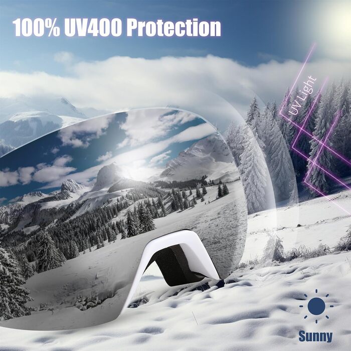 Лижна маска FEISEDY OTG з магнітною змінною лінзою, 100% UV-захист, антифог, для чоловіків і жінок, сноуборд, для окулярів, біла дзеркальна лінза, матово-біла оправа