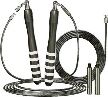 Стрибкове канат MOGOLD зі швидкими пружинами та вагами, змінні 2 мм та 5 мм подвійні канати, система швидкого кріплення для CrossFit, Double Unders, HIIT – регульоване 3–3 м швидке канат для чоловіків/жінок/дітей, чорний