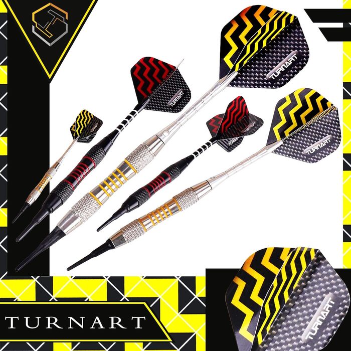 Дротики для електронної дартс-дошки Turnart, 9 шт, 18 г, з пластиковими наконечниками, 50 запасних наконечників, 20 гумових кілець, 27 оперень, 9 стрижнів, набір для електронного дартсу, колір різний