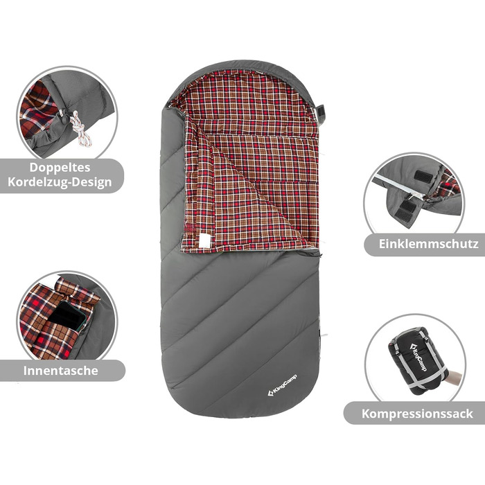 Сплячий мішок KingCamp Freespace 250 Winter з бавовни, -8°C, сірий (Slate Grey)