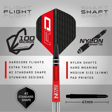 Професійні дротики для дартсу Red Dragon Javelin Black Series зі сталевим наконечником, набір зі стрижнями та оперенням