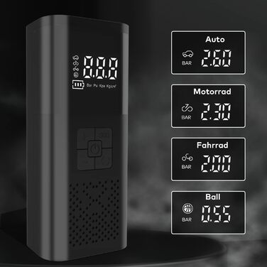 Електричний портативний компресор-насос 150PSI, 6000mAh, цифровий дисплей, LED, для авто, велосипедів, м'ячів, мотоциклів, Powerbank