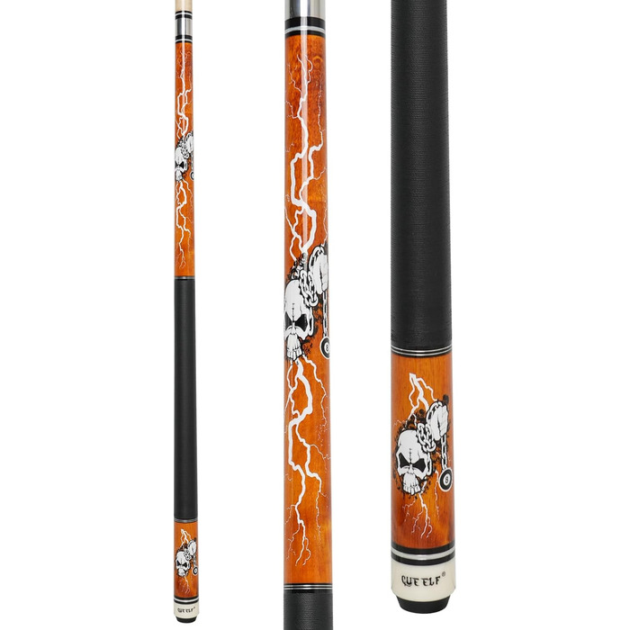 Професійний бик для більяру CUEELF з мотивом черепа, тверде дерево, канадський клен, 13 мм, чорна вершина