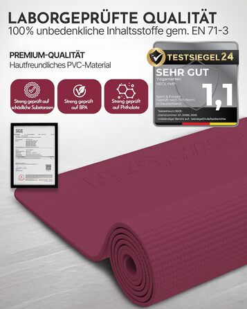 Йога мат NEOLYMP: неслизька, для захисту суглобів – килимок для фітнесу та йоги 183x61 см з PVC, фіолетовий колір. З подарунком: E-book та відеоуроки