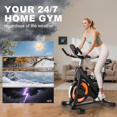 Велотренажер з Bluetooth: велотренажер з магнітним опором, фітнес-велосипед для дому з LCD-дисплеєм, вантажопідйомність 160 кг (Помаранчевий)