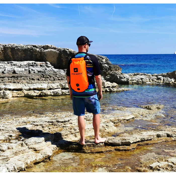 Надувна буйка OPENWATER для плавання та триатлону з рюкзаком 3-в-1, 28L, з водонепроникною сумкою