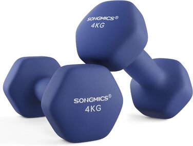 Гантелі SONGMICS 2×4 кг, шестигранні, неопрено-обробка, для силових тренувань вдома, сині