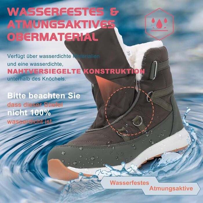 Зимові черевики VisionReast для чоловіків та жінок, утеплені, непромокаючі, трекінгові, туристичні, з антиковзкою підошвою, на липучці (36 EU, сірий)