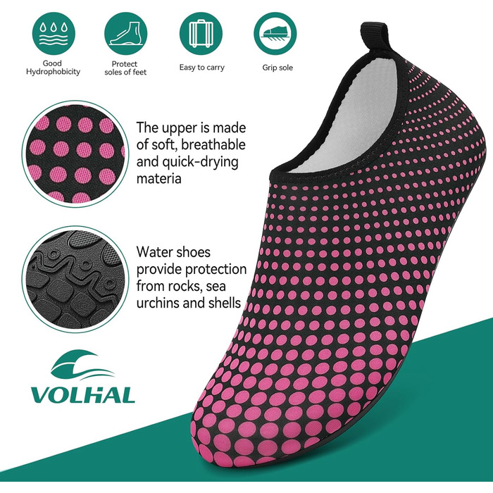 Аквашузи для плавання та йоги: легкі, швидковисихаючі, з антиковзким покриттям для жінок та чоловіків (39 EU), рожево-червоні