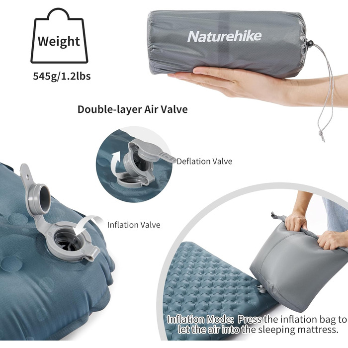 Каремат Naturehike 3.5R для кемпінгу, самонадувний, зимовий (-6°C), чорний, прямокутний (L)