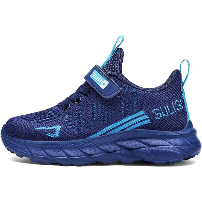 Дитячі кросівки для хлопчиків та дівчаток, унісекс, з кріпленням на липучці, зала/вулиця, сітка, дихаючі, легкі, фітнес, спорт, біг, темно-синій, 32 EU