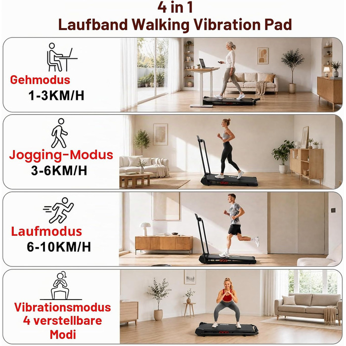 Складана бігова доріжка Walking Pad з вібраційною функцією для дому та офісу, компактна доріжка для ходьби та бігу (1–10 км/год) з дистанційним керуванням