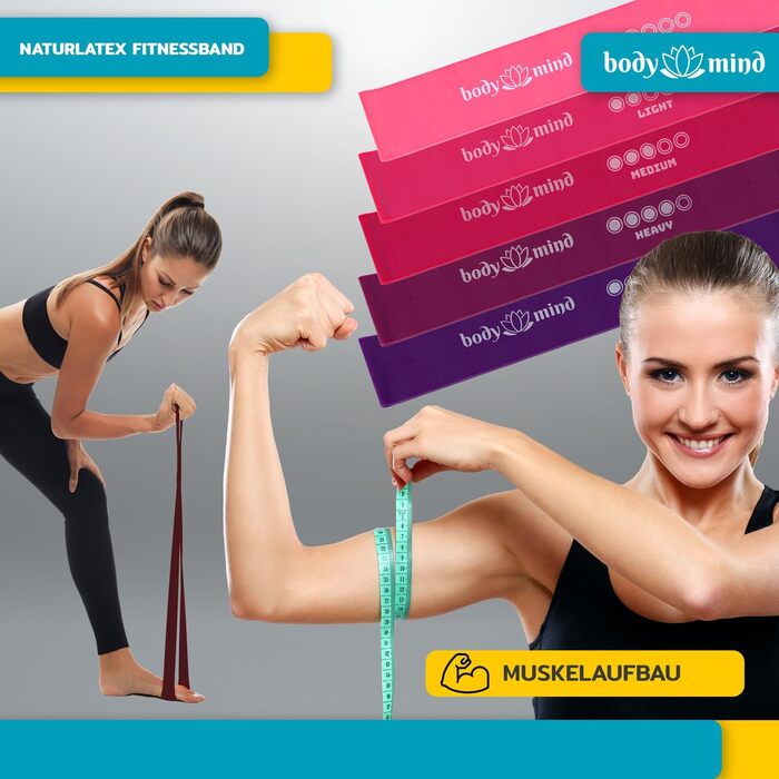 Еластичні стрічки для фітнесу Body & Mind® 5 шт. - набір стрічок для силових тренувань, йоги, пілатесу та фітнесу; 100% латекс (рожевий)