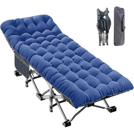 Розкладне ліжко-крісло для кемпінгу з матрацом, блакитне. Максимальне навантаження, бічна кишеня, для відпочинку на природі та вдома